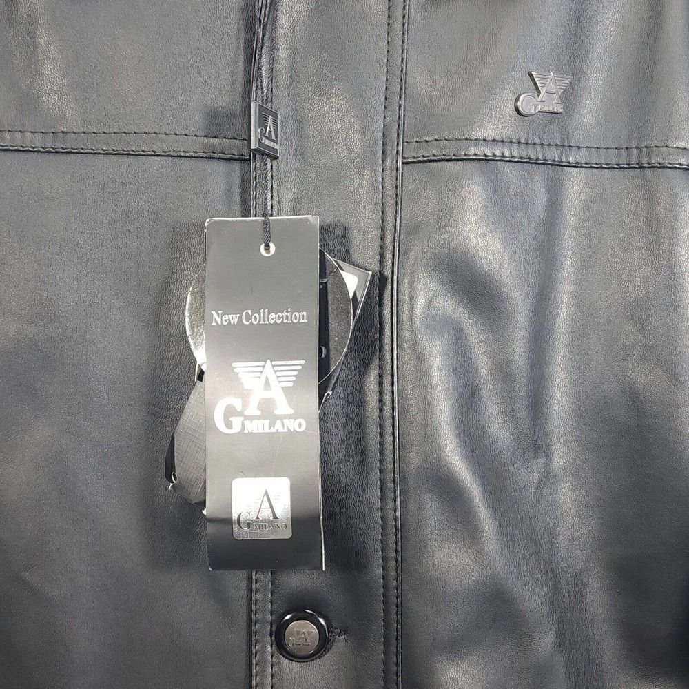 G.A Milano Italy Men's Medium FauxLeather Button Up Black Trench Blazer Jacket - Picture 4 of 12